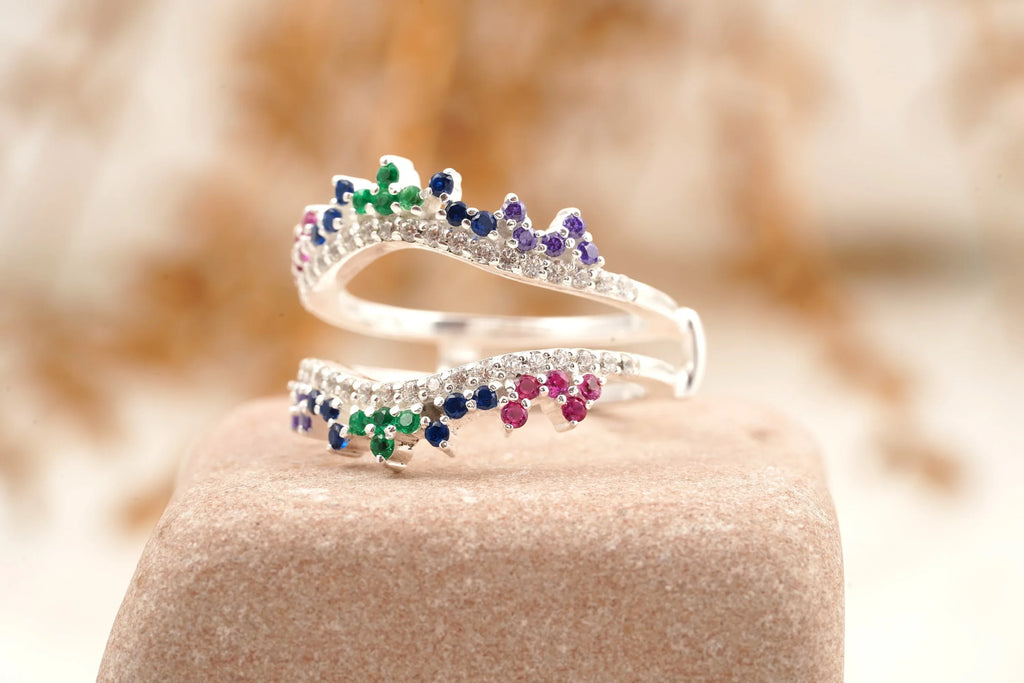 Multi Stone Wedding Band | Sapphire Ruby Emerald Multi Stone Ring - MinimalistJewels