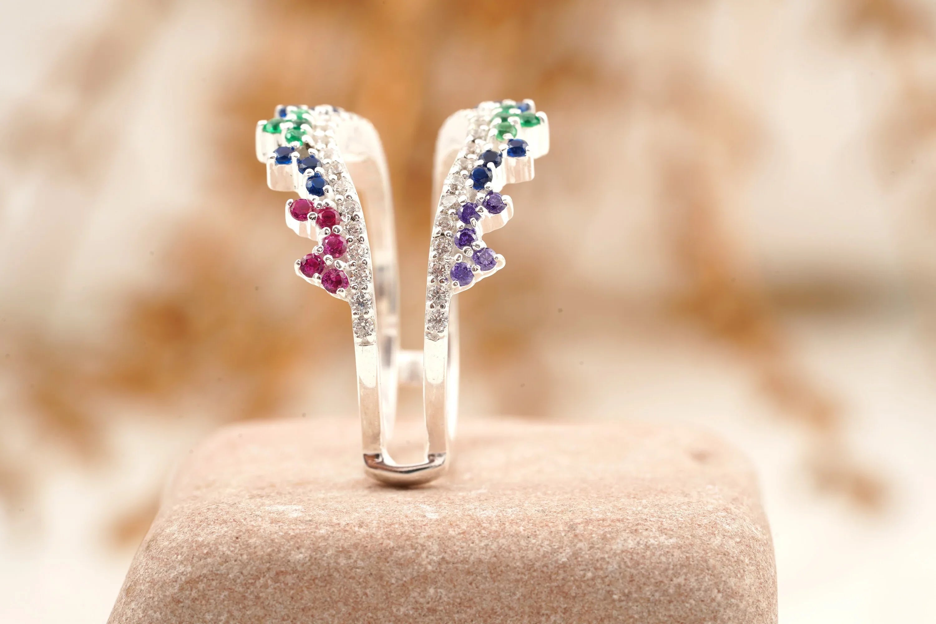 Multi Stone Wedding Band | Sapphire Ruby Emerald Multi Stone Ring - MinimalistJewels