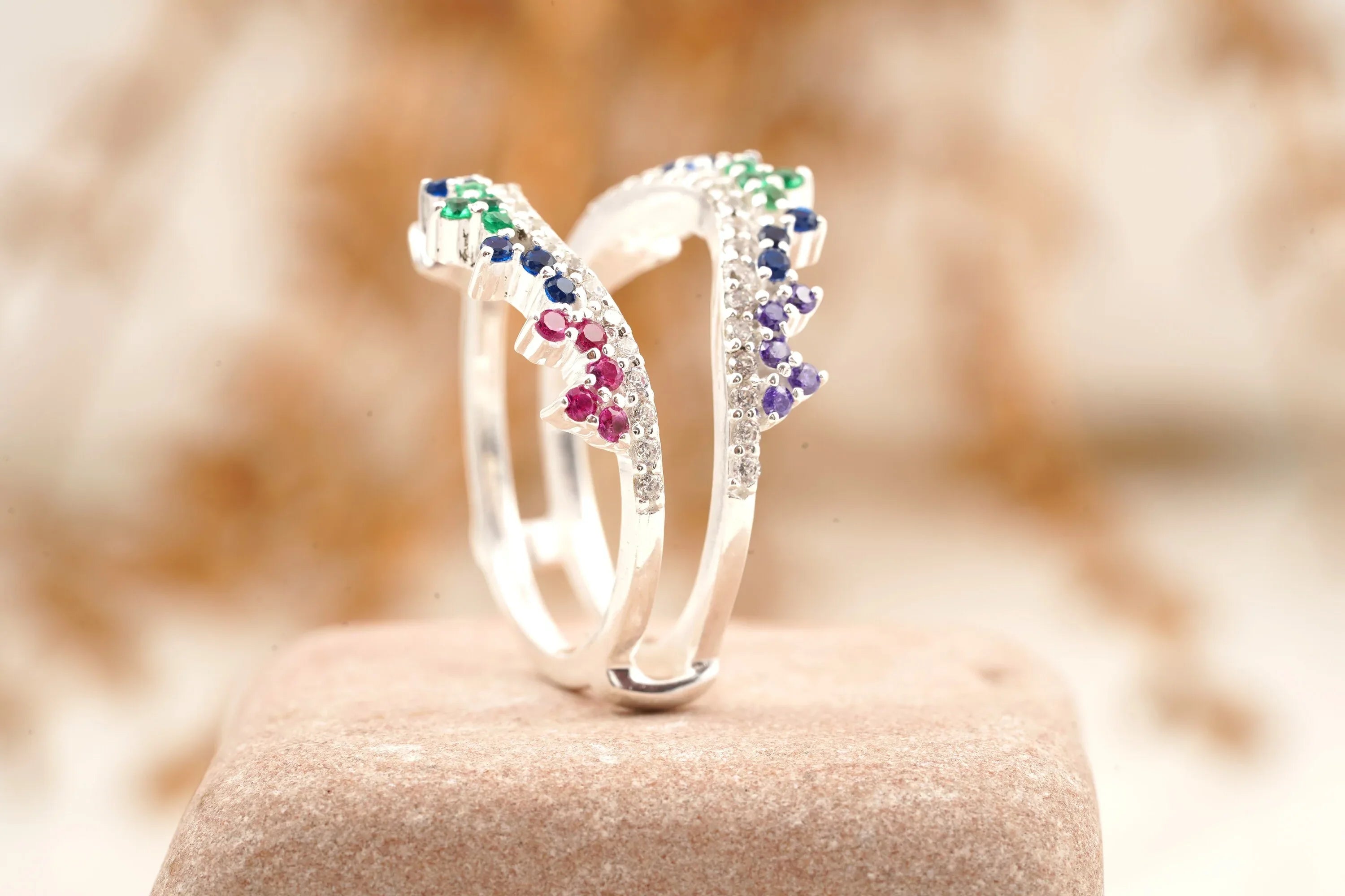 Multi Stone Wedding Band | Sapphire Ruby Emerald Multi Stone Ring - MinimalistJewels