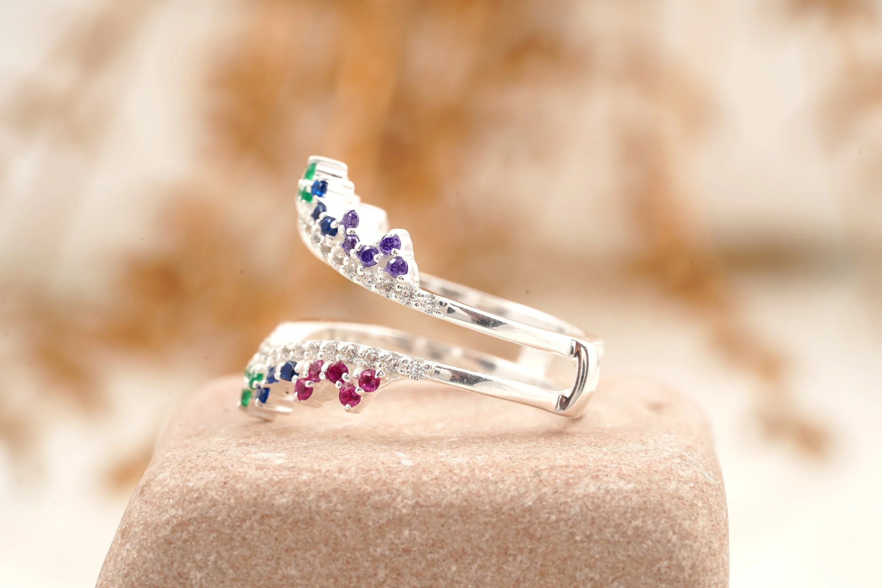 Multi Stone Wedding Band | Sapphire Ruby Emerald Multi Stone Ring - MinimalistJewels