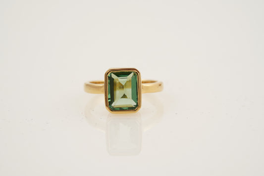 Peridot Ring Emerald Cut Solid Gold Ring For Women