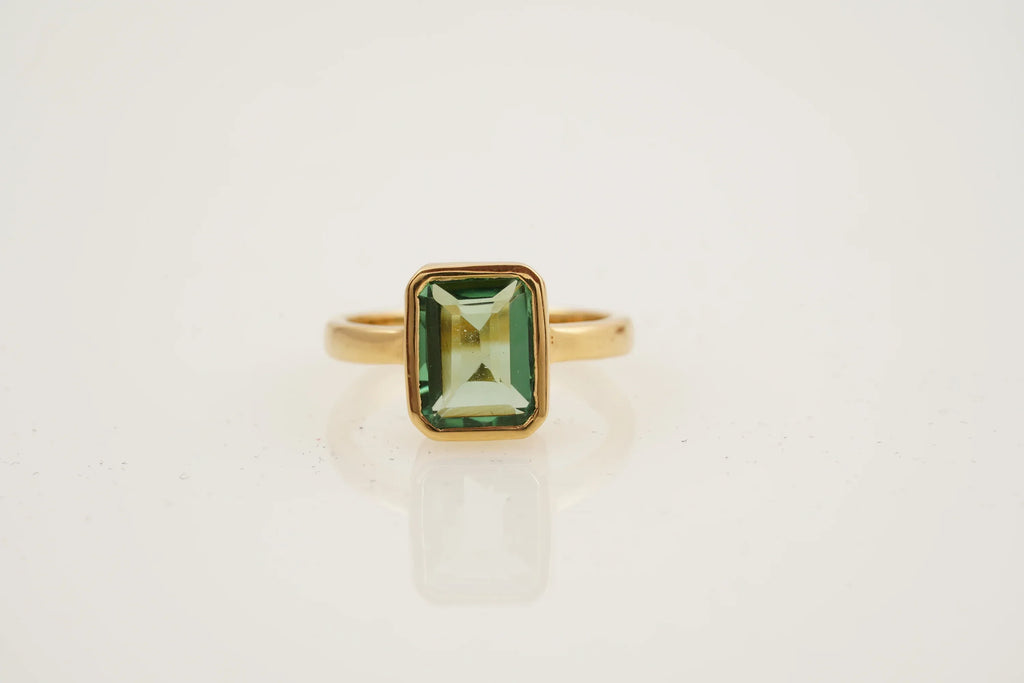Peridot Ring Emerald Cut Solid Gold Ring For Women - MinimalistJewels