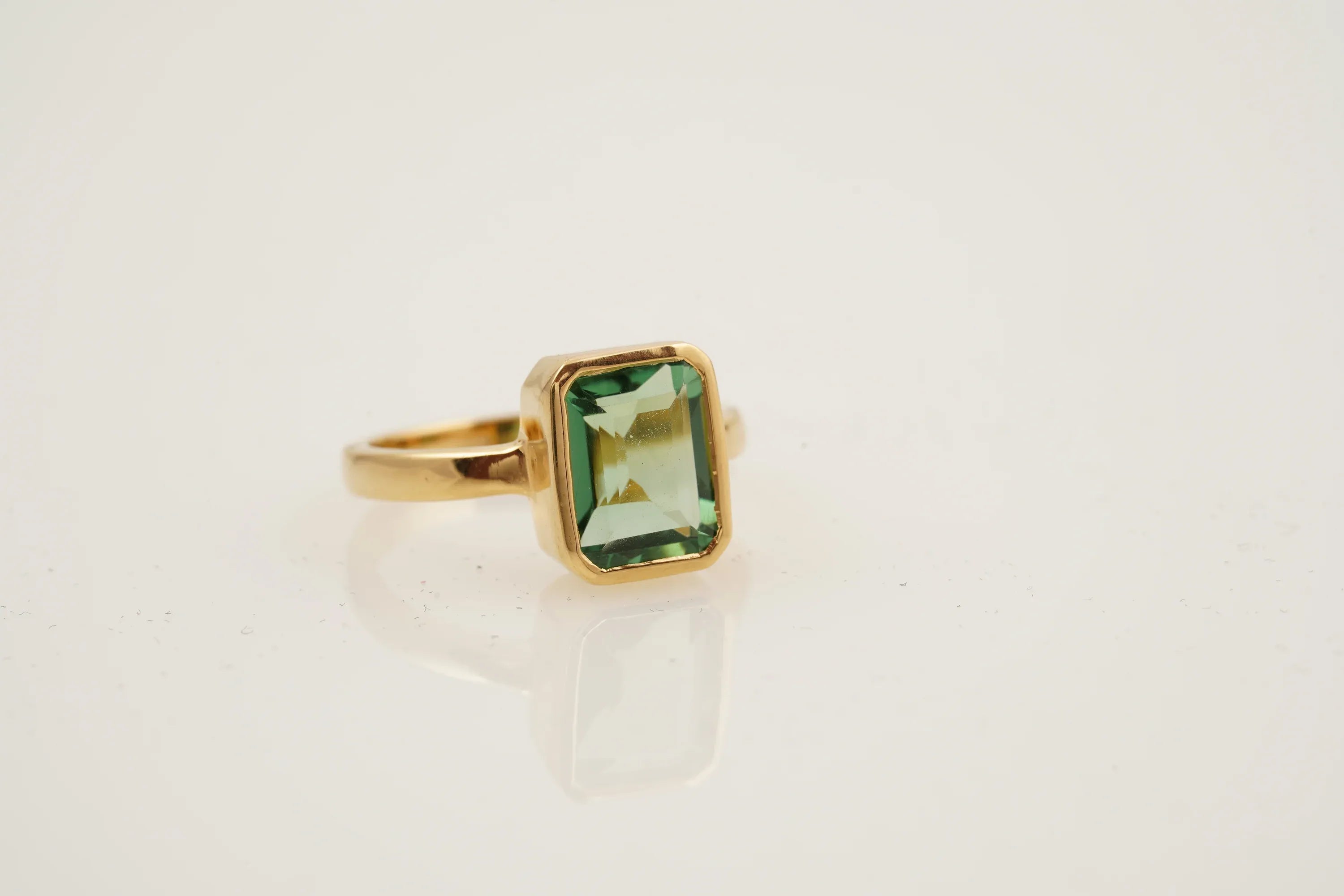Peridot Ring Emerald Cut Solid Gold Ring For Women - MinimalistJewels