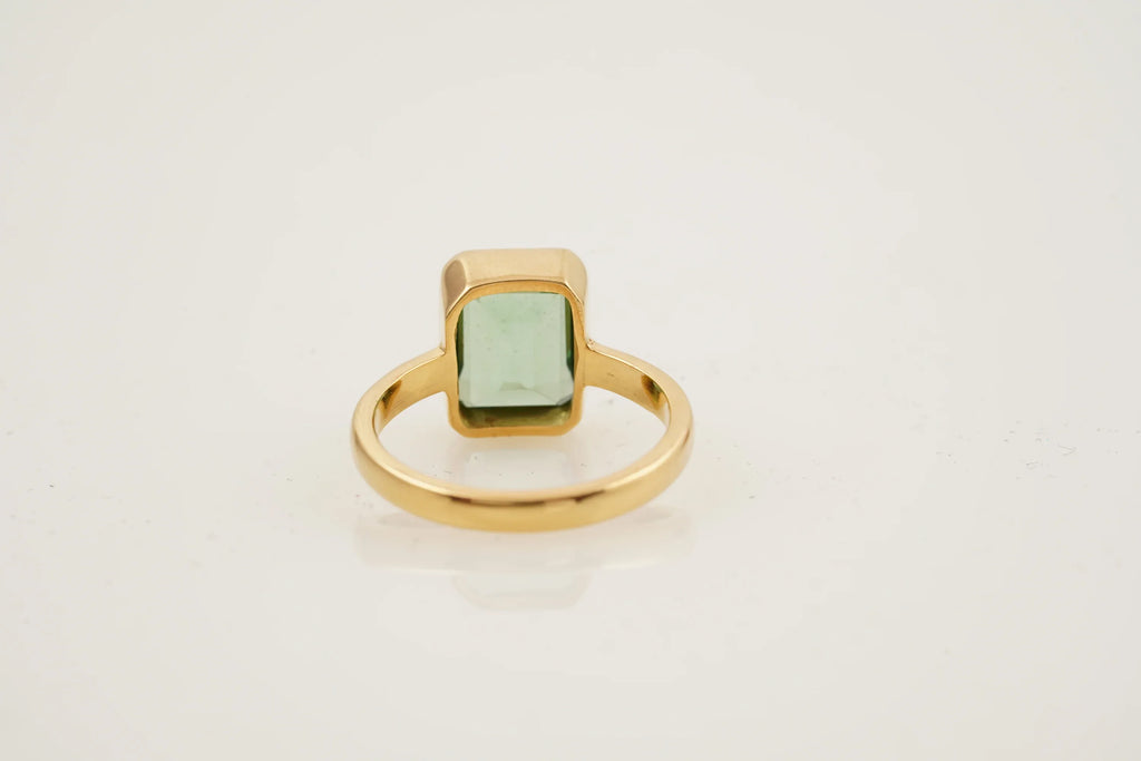 Peridot Ring Emerald Cut Solid Gold Ring For Women - MinimalistJewels