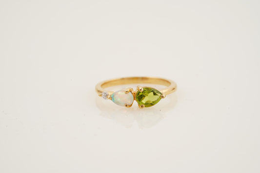 Pear Cut Gems Peridot Opal Bridal Wedding Band