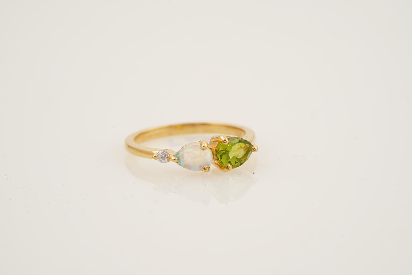 Pear Cut Gems Peridot Opal Bridal Wedding Band