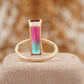 Long Baguette Watermelon Tourmaline Bicolor Engagement Ring