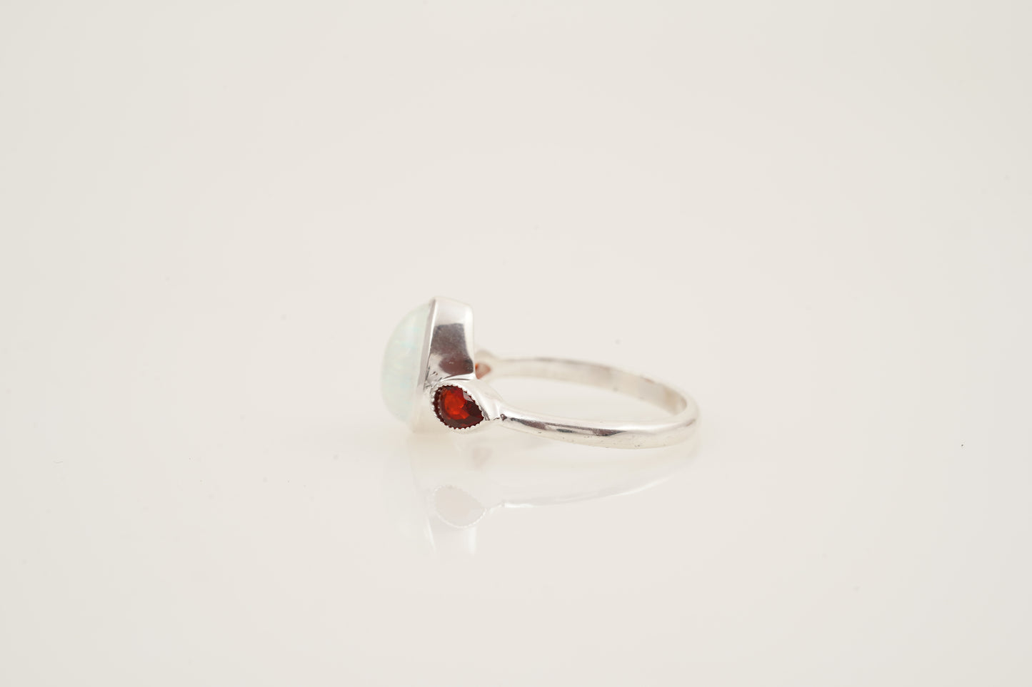 Pear Cut Fire Opal Engagement Ring Bezel Set Ring