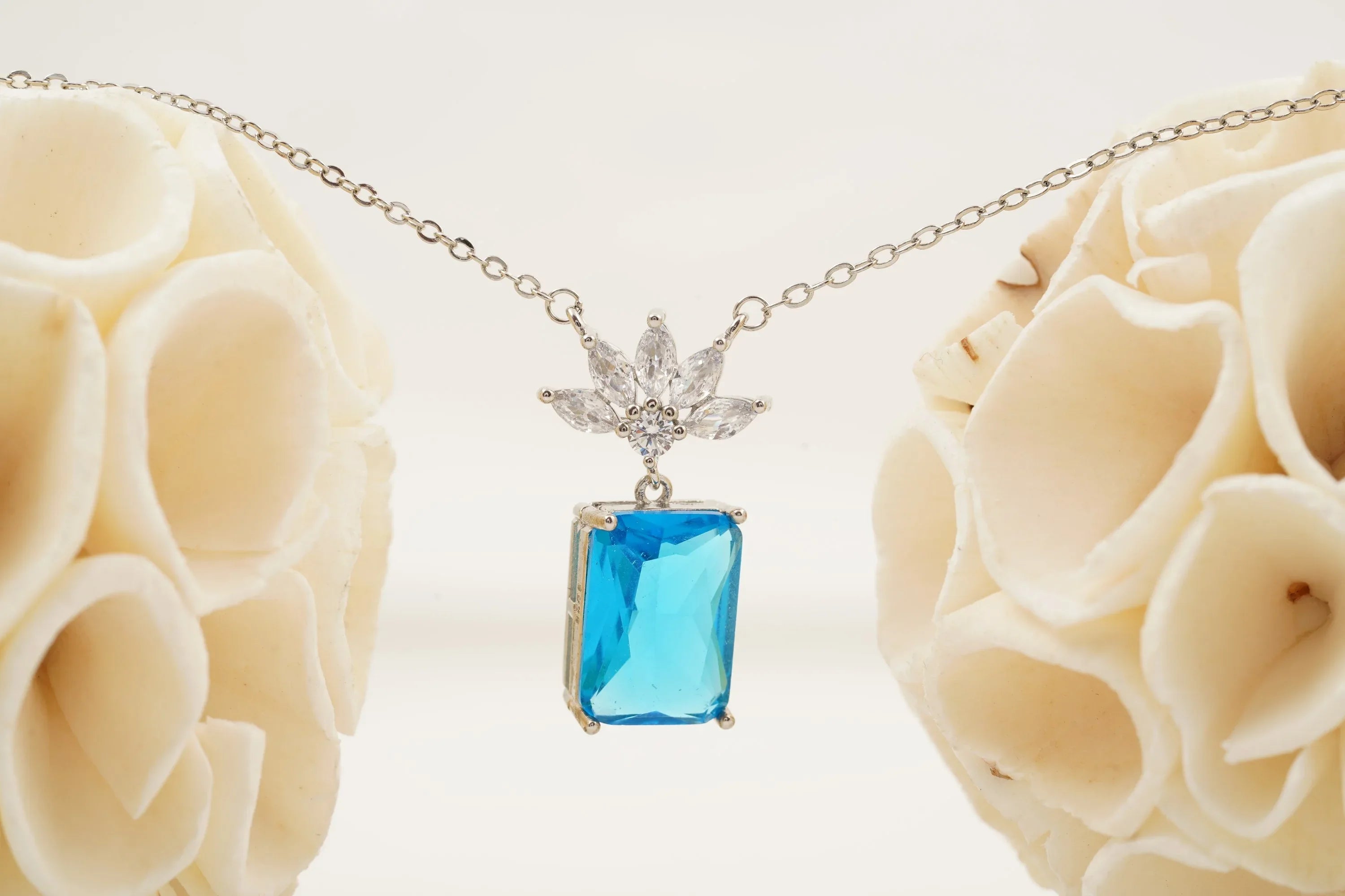 Emerald Aquamarine Necklace Marquise Diamond Pendant With Gold Chain - MinimalistJewels