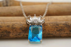Emerald Aquamarine Necklace Marquise Diamond Pendant With Gold Chain - MinimalistJewels