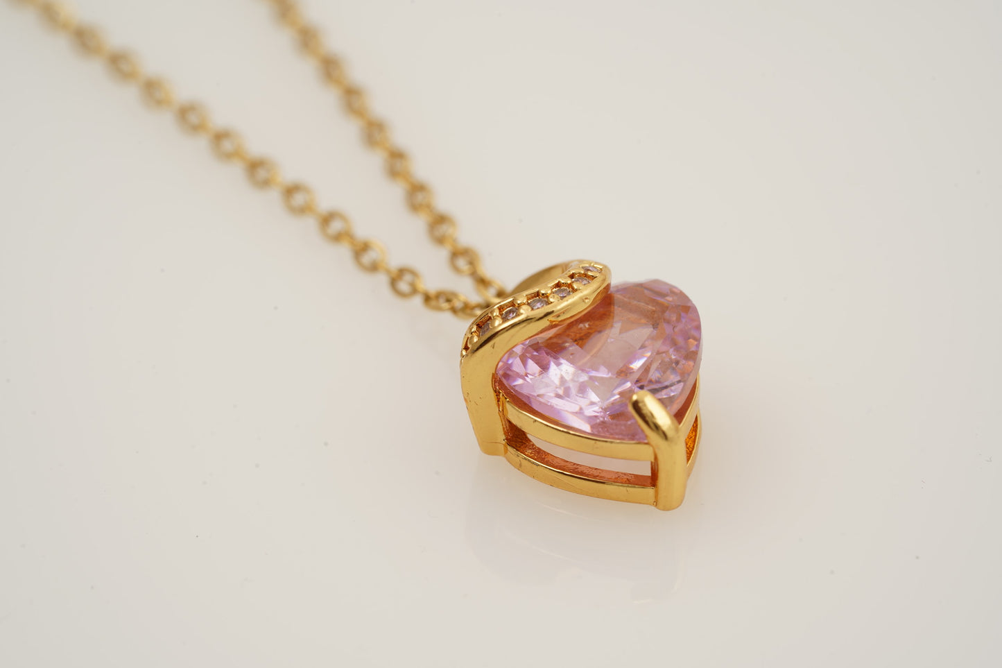 Pink Sapphire Heart Shaped Dainty Necklace With Gold Chain