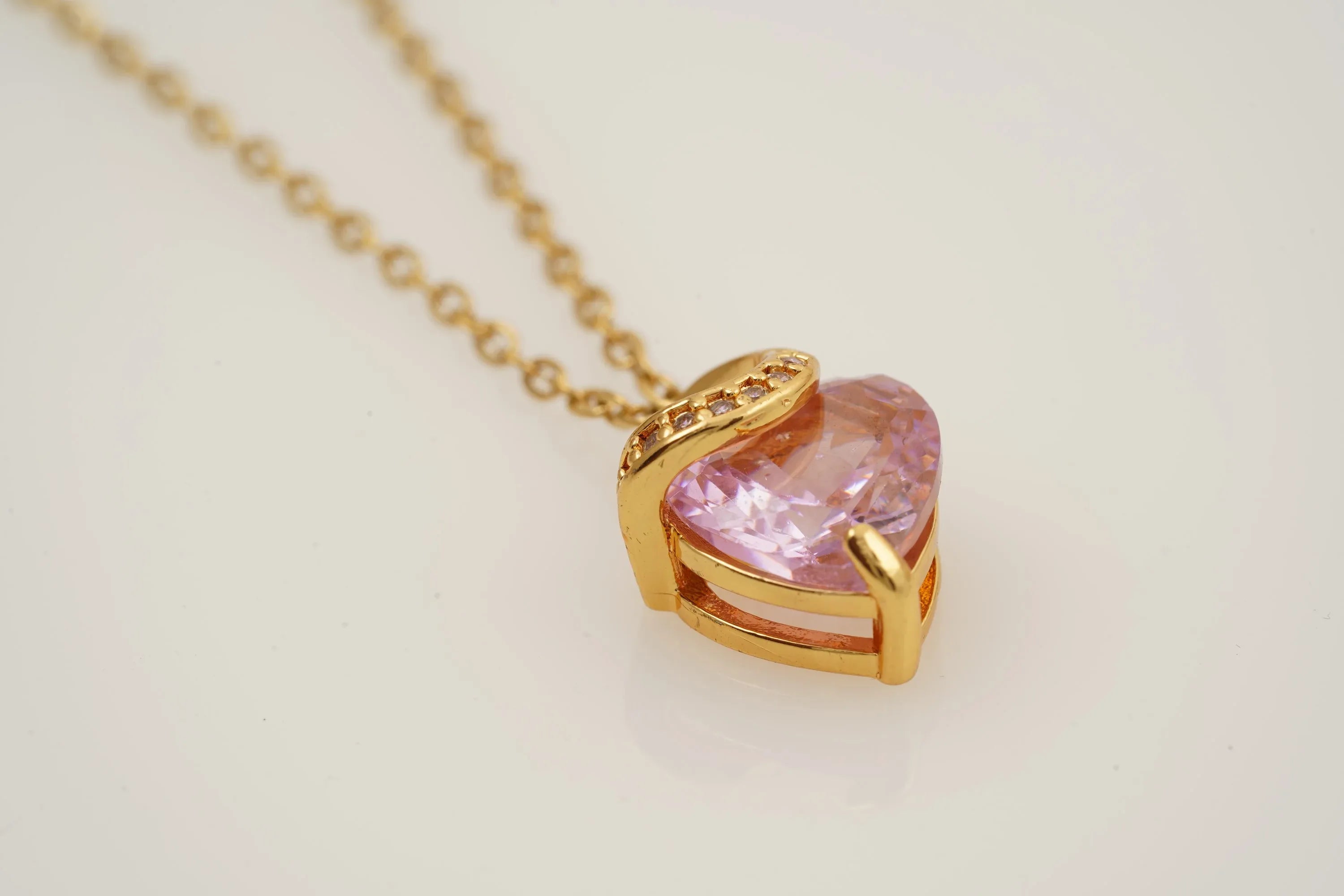 Pink Sapphire Heart Shaped Dainty Necklace With Gold Chain - MinimalistJewels