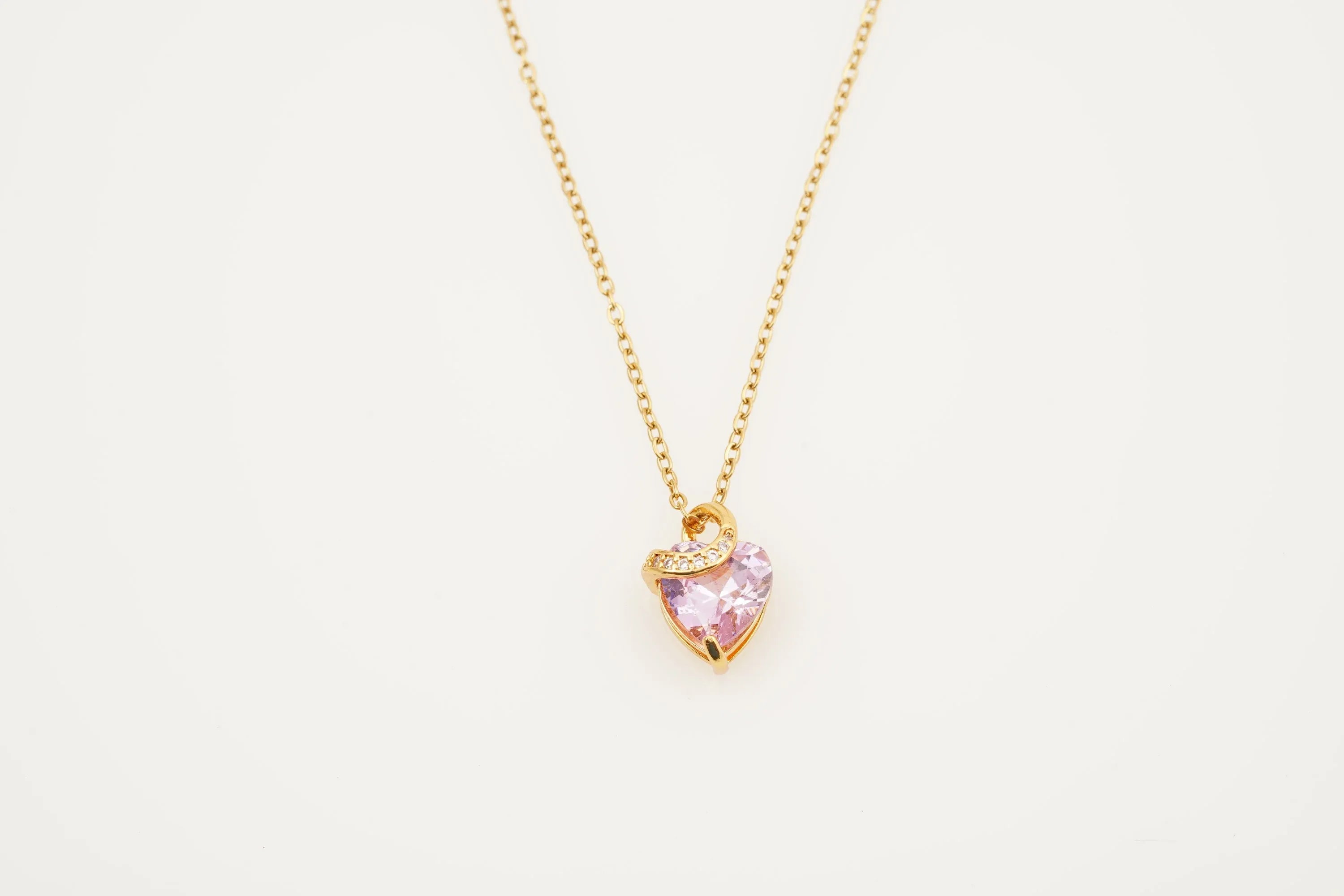 Pink Sapphire Heart Shaped Dainty Necklace With Gold Chain - MinimalistJewels