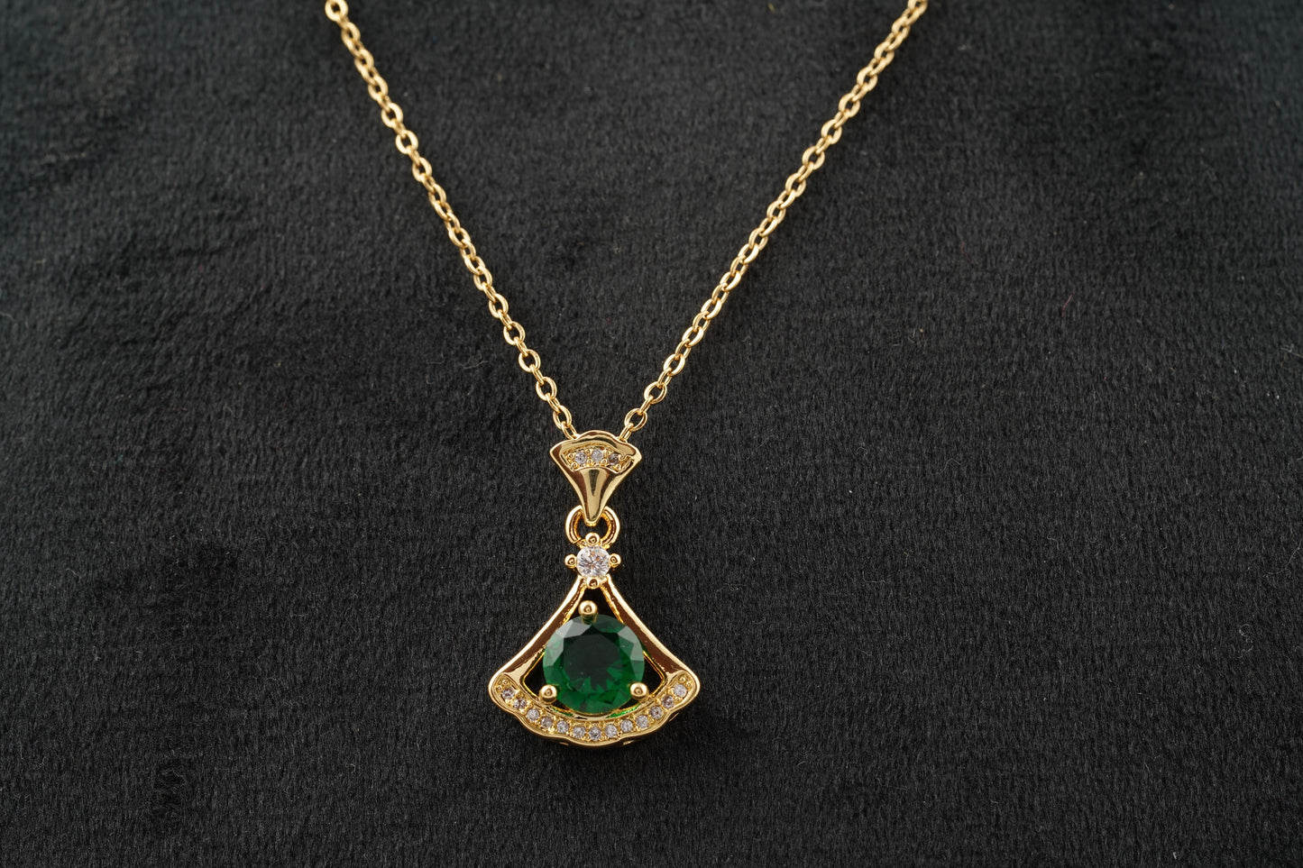 Round Emerald Necklace With Gold Chain May Birthstone