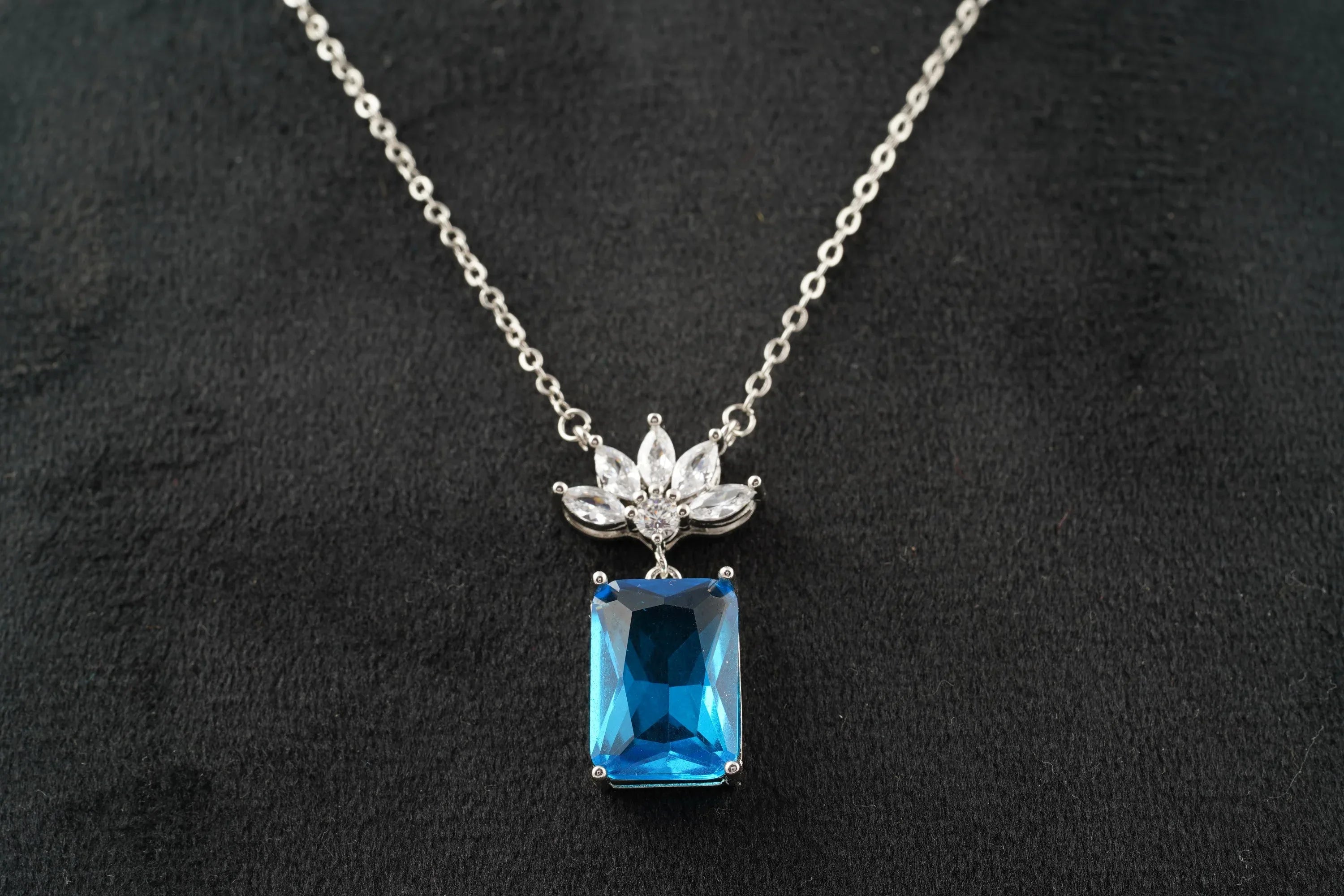 Emerald Aquamarine Necklace Marquise Diamond Pendant With Gold Chain - MinimalistJewels