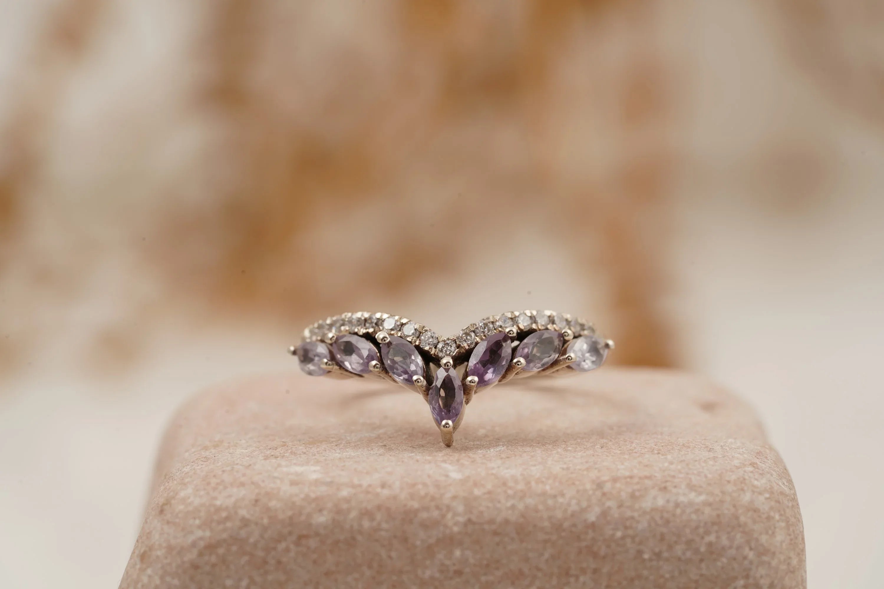 Marquise Cut Alexandrite Gemstone Wedding Band - MinimalistJewels