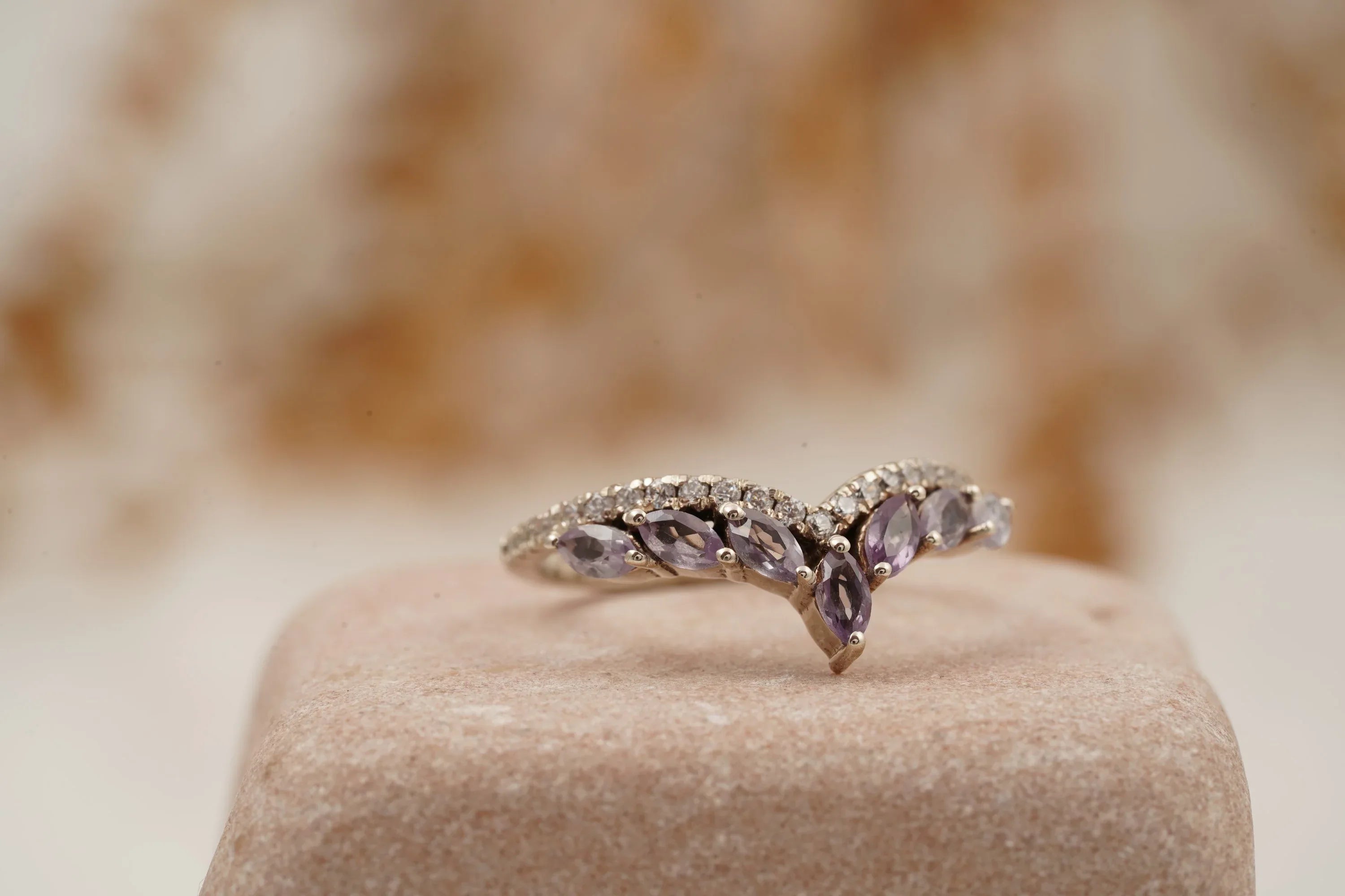 Marquise Cut Alexandrite Gemstone Wedding Band - MinimalistJewels