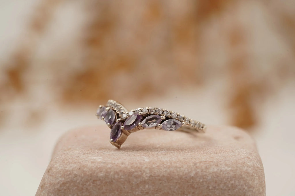 Marquise Cut Alexandrite Gemstone Wedding Band - MinimalistJewels