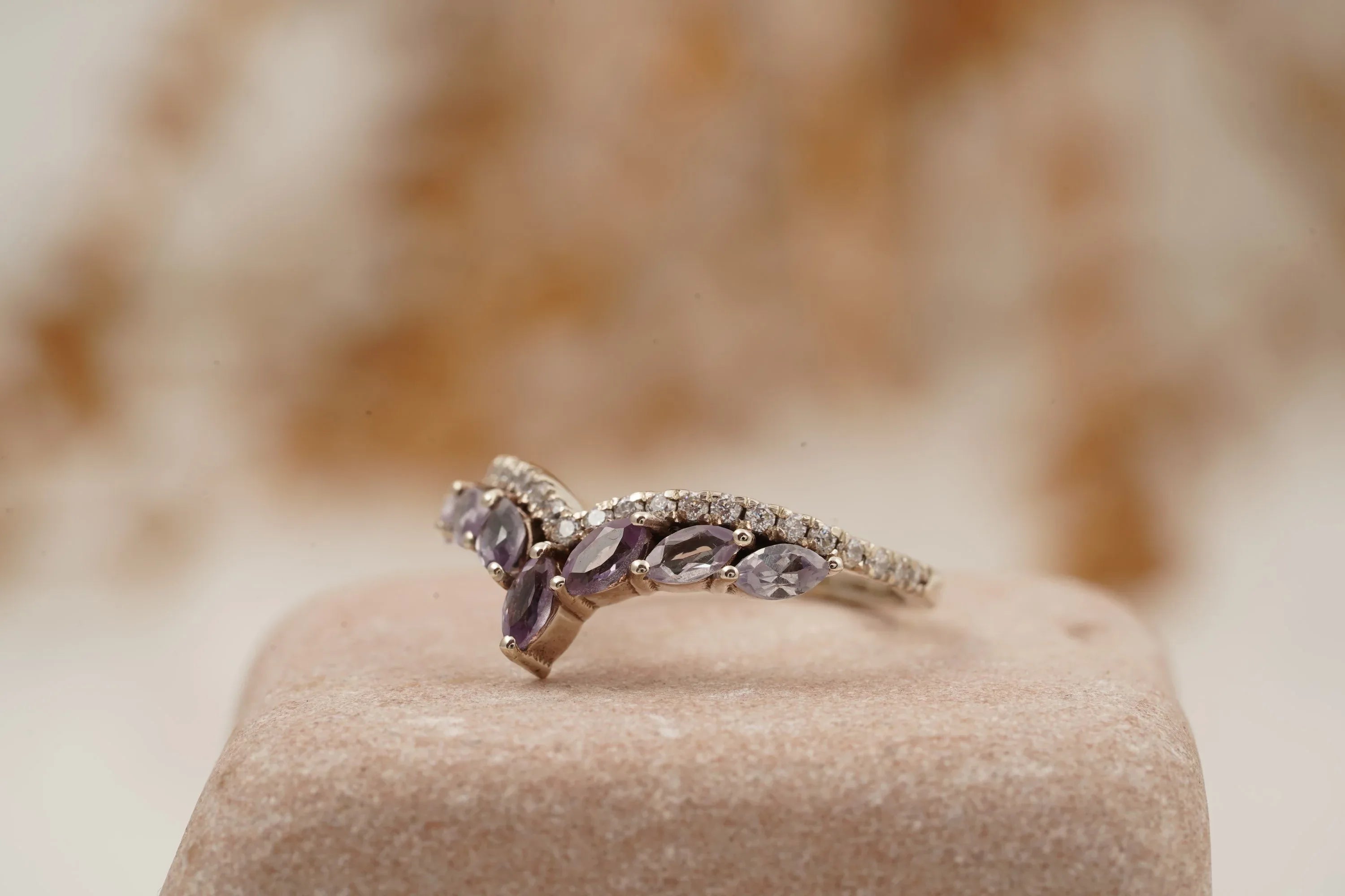 Marquise Cut Alexandrite Gemstone Wedding Band - MinimalistJewels