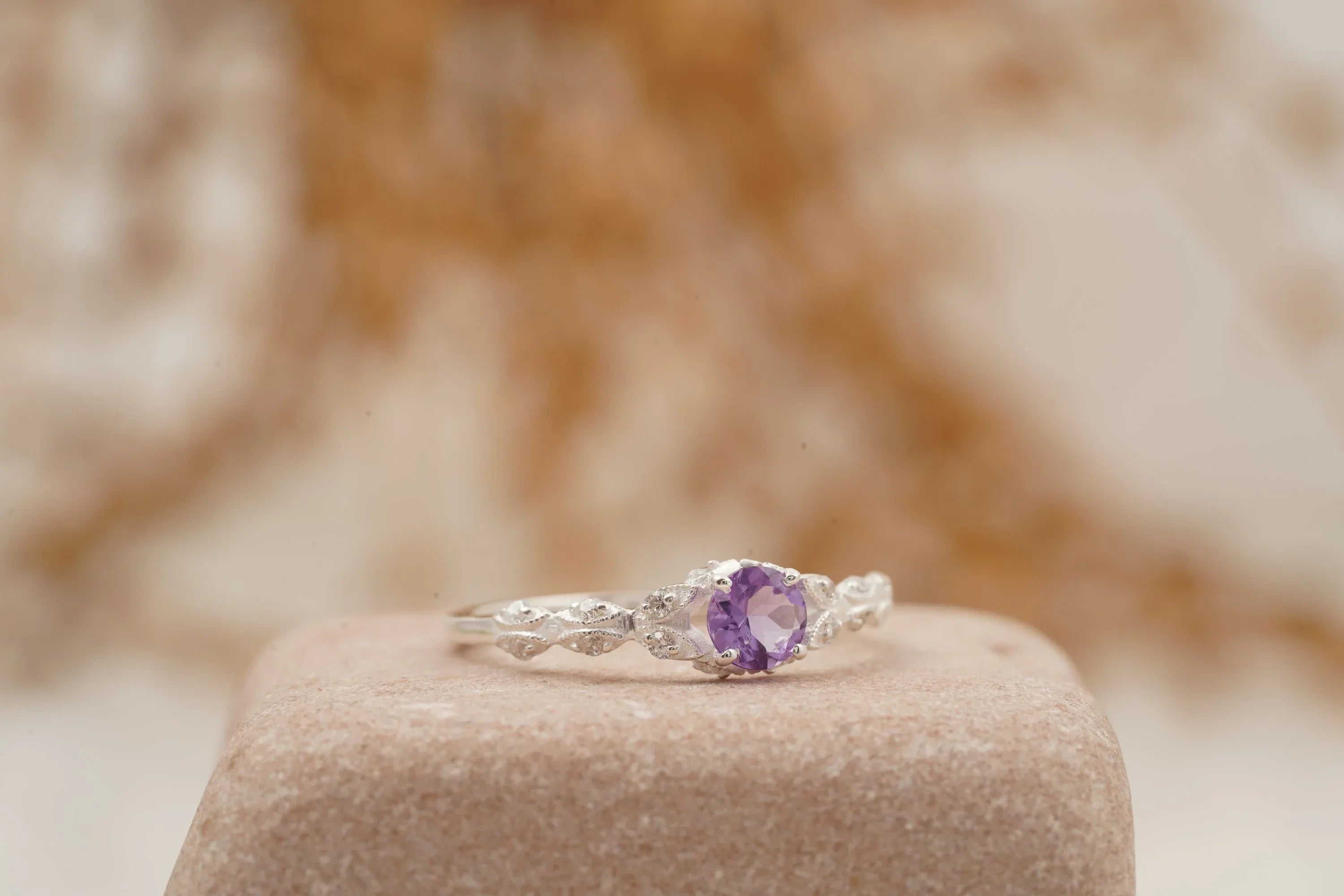 Round Cut Alexandrite 18k White Gold Dainty Engagement Ring - MinimalistJewels