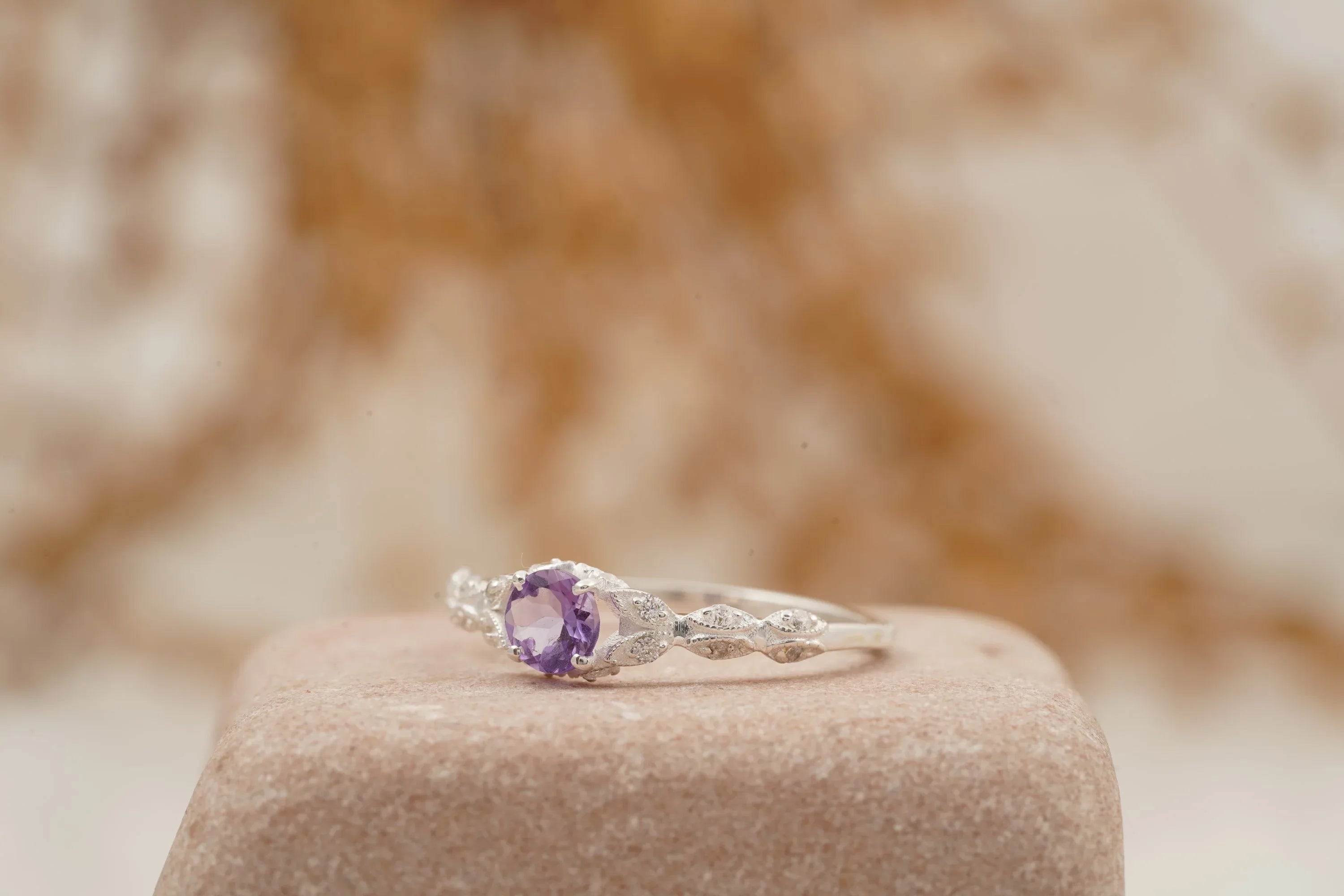 Round Cut Alexandrite 18k White Gold Dainty Engagement Ring - MinimalistJewels