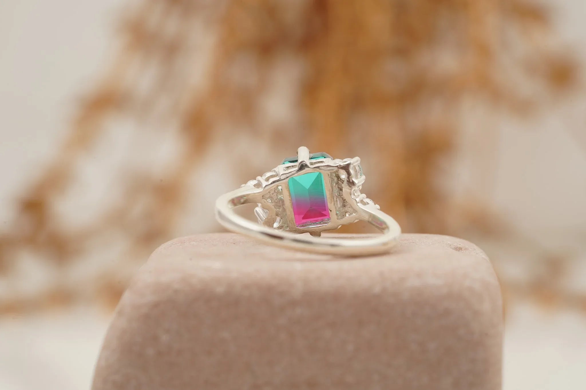 Watermelon Tourmaline 925 Sterling Silver Cluster Engagement Ring - MinimalistJewels