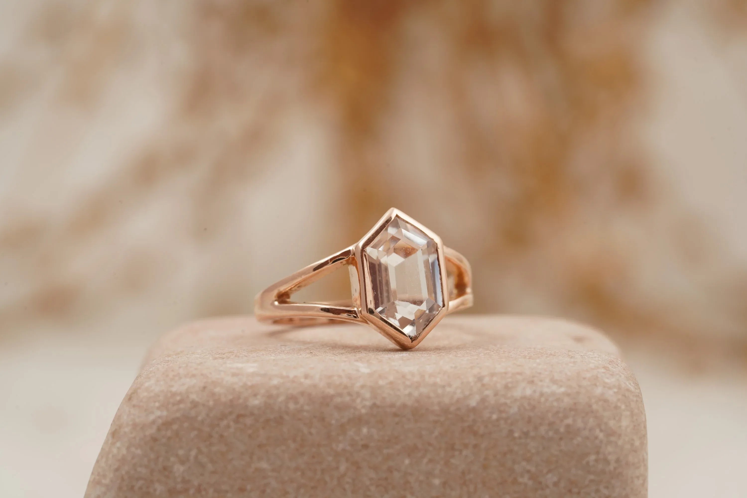 Hexagon Moissanite Bezel Set Engagement Ring Rose Gold - MinimalistJewels