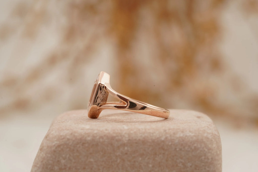 Hexagon Moissanite Bezel Set Engagement Ring Rose Gold - MinimalistJewels