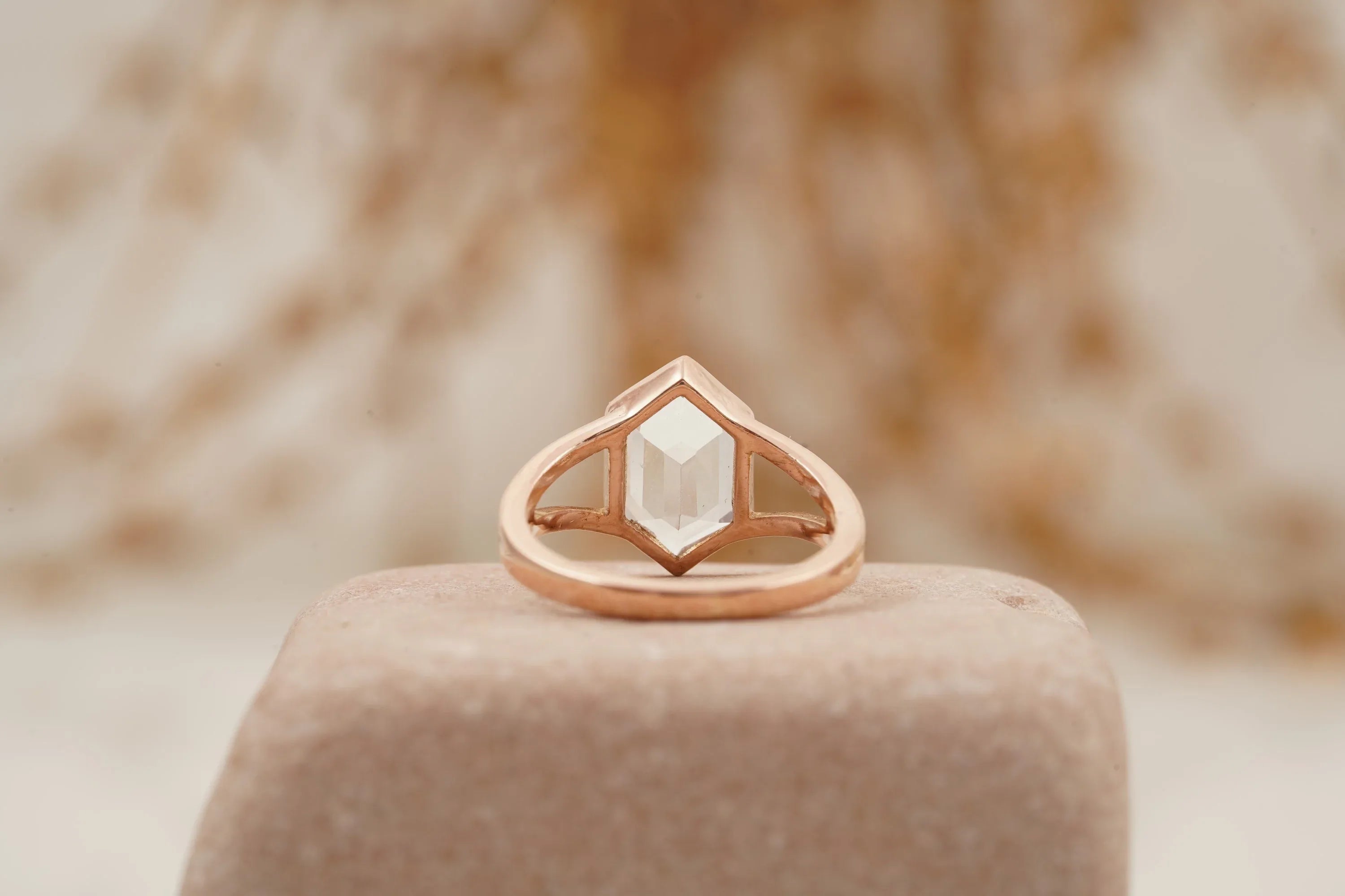 Hexagon Moissanite Bezel Set Engagement Ring Rose Gold - MinimalistJewels
