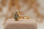 Kite Moss Agate Halo Diamond Engagement Ring - MinimalistJewels
