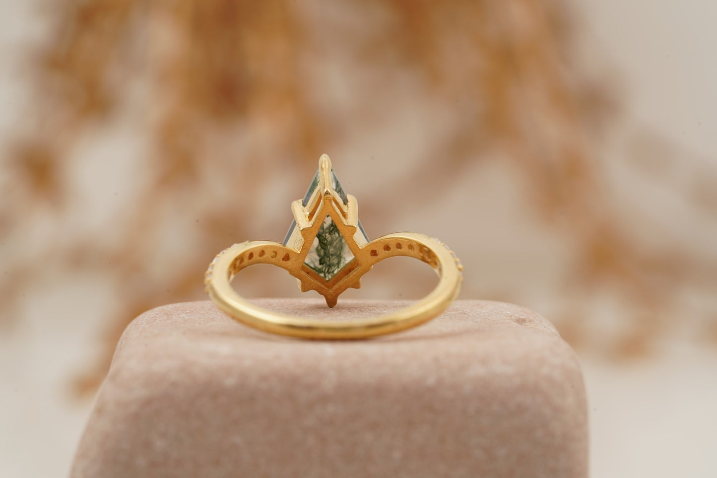 Kite Moss Agate Halo Diamond Engagement Ring