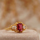 Emerald Cut Ruby Nature Inspired Leaf Gold Stacking Ring