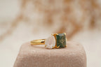 Double Stone Moss Agate And Moonstone Toi Et Moi Engagement Ring - MinimalistJewels
