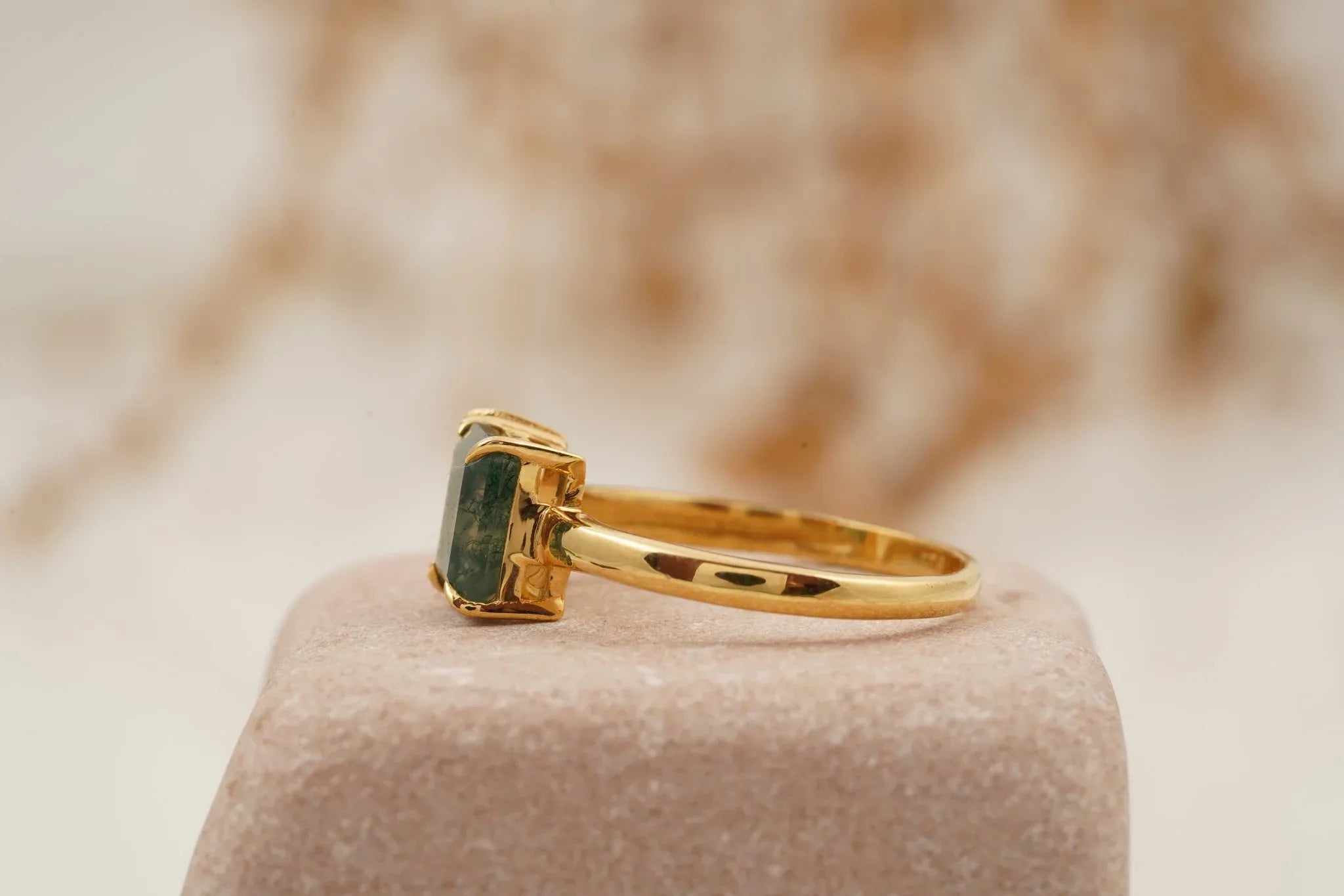 Double Stone Moss Agate And Moonstone Toi Et Moi Engagement Ring - MinimalistJewels