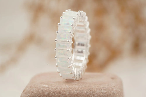 Baguette Cut Fire Opal Wedding Band 925 Sterling Silver - MinimalistJewels