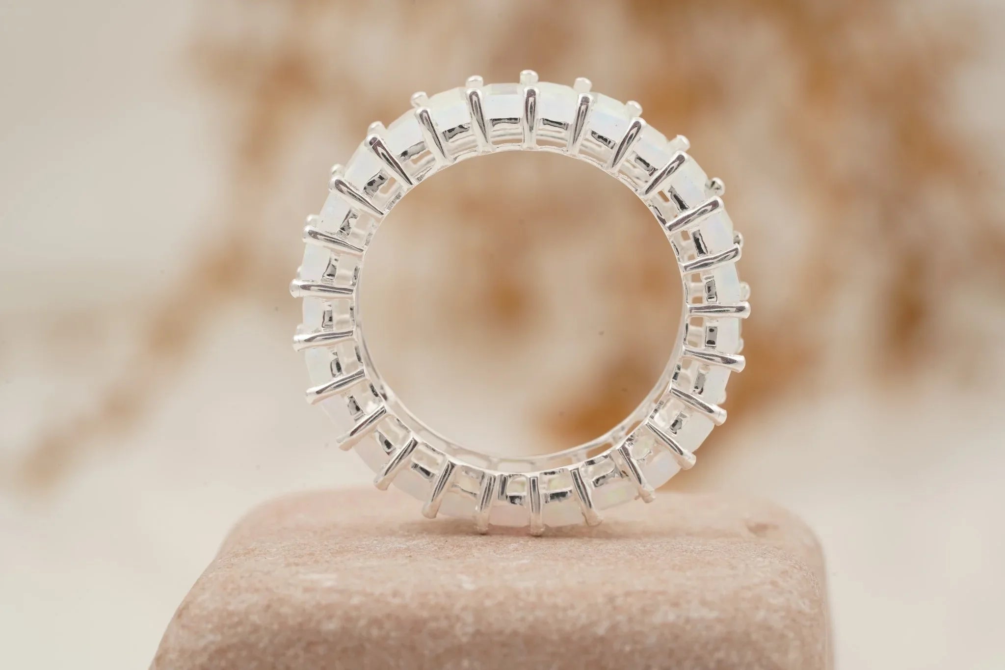 Baguette Cut Fire Opal Wedding Band 925 Sterling Silver - MinimalistJewels