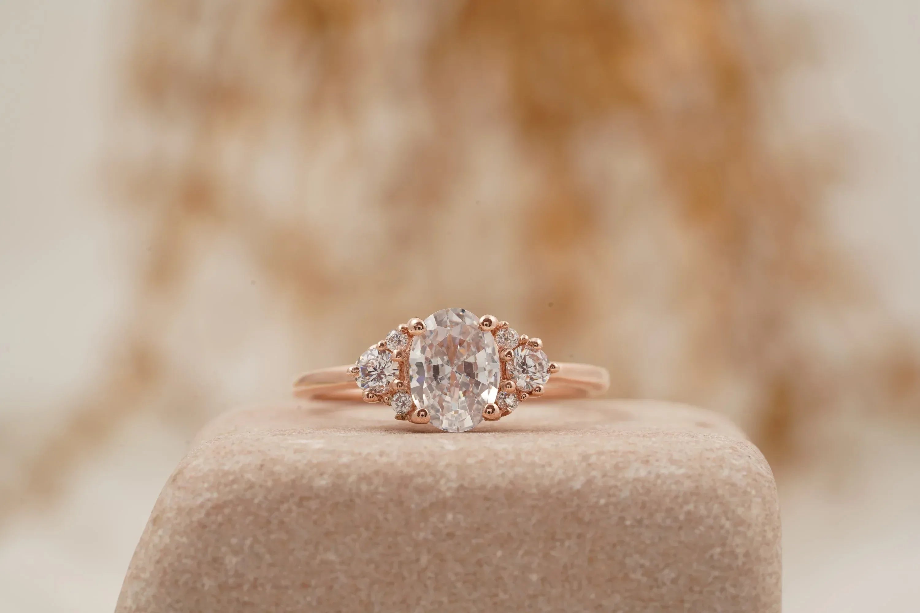 1.5ct Oval Cut Moissanite Cluster Rose Gold Engagement Ring - MinimalistJewels