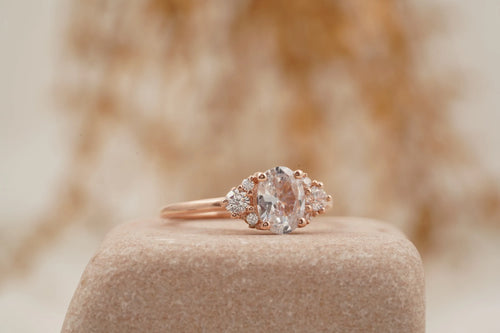 1.5ct Oval Cut Moissanite Cluster Rose Gold Engagement Ring - MinimalistJewels