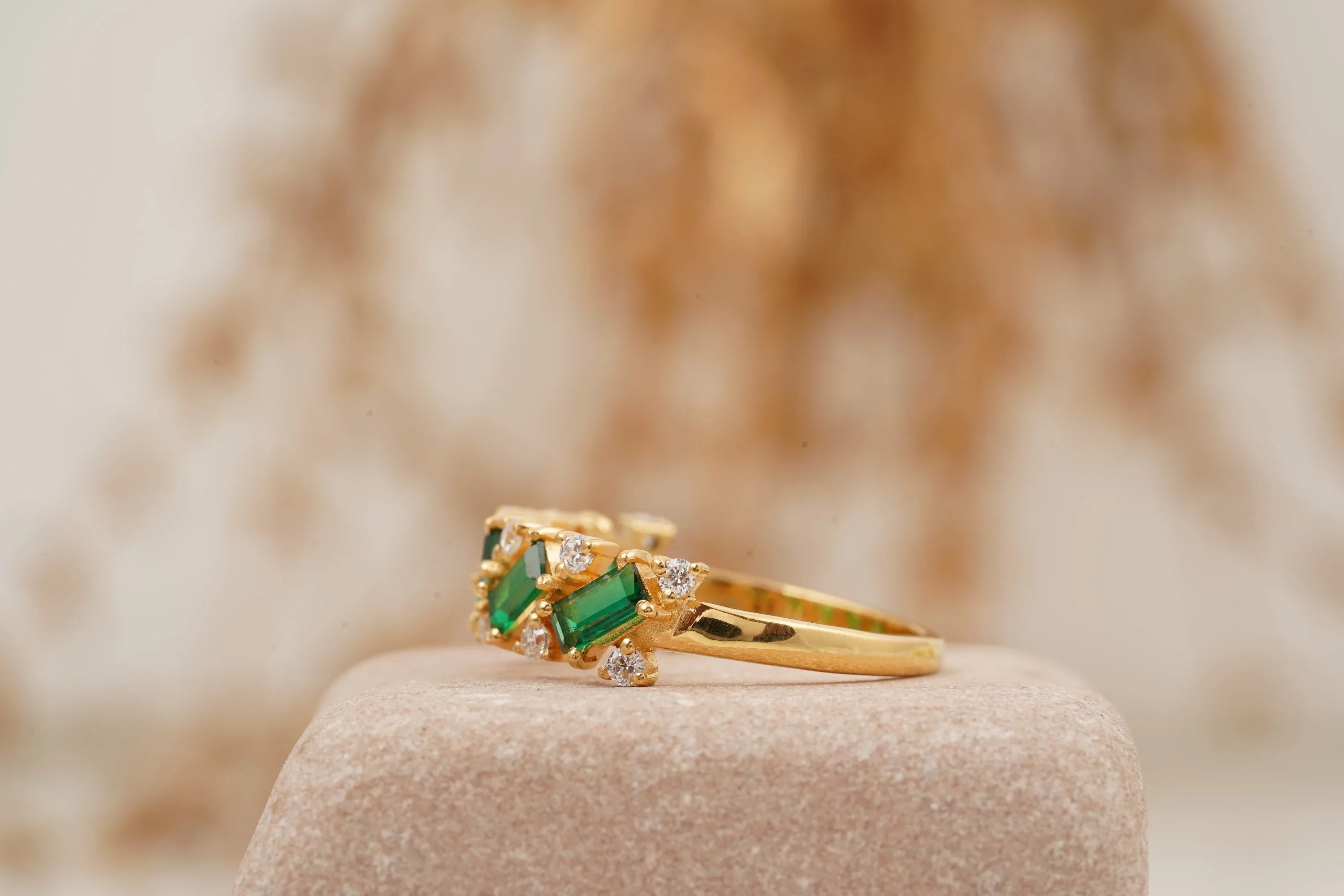 Baguette Cut Emerald Gemstone Stacking Matching Wedding Band - MinimalistJewels