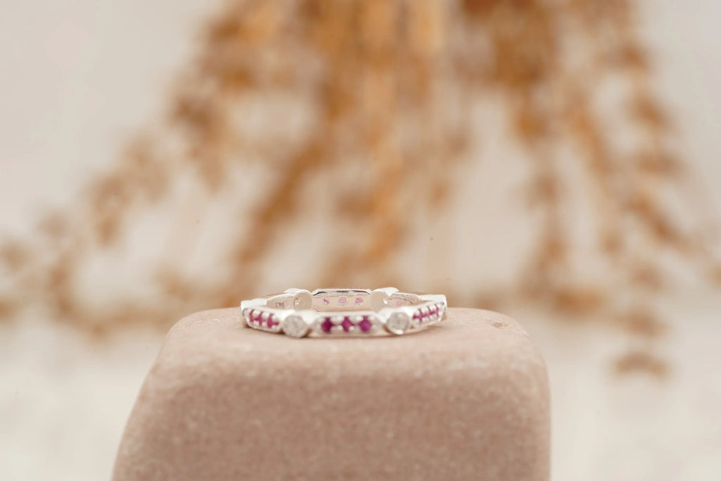 Ruby And Diamond Wedding Band 925 Sterling Silver - MinimalistJewels