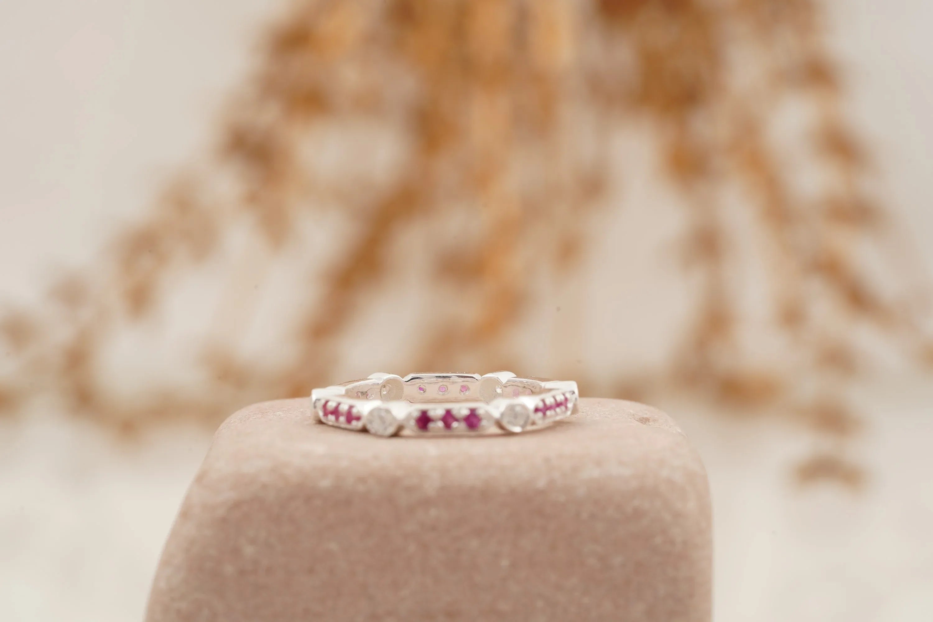 Ruby And Diamond Wedding Band 925 Sterling Silver - MinimalistJewels