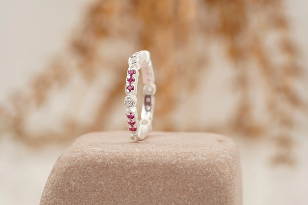 Ruby And Diamond Wedding Band 925 Sterling Silver - MinimalistJewels