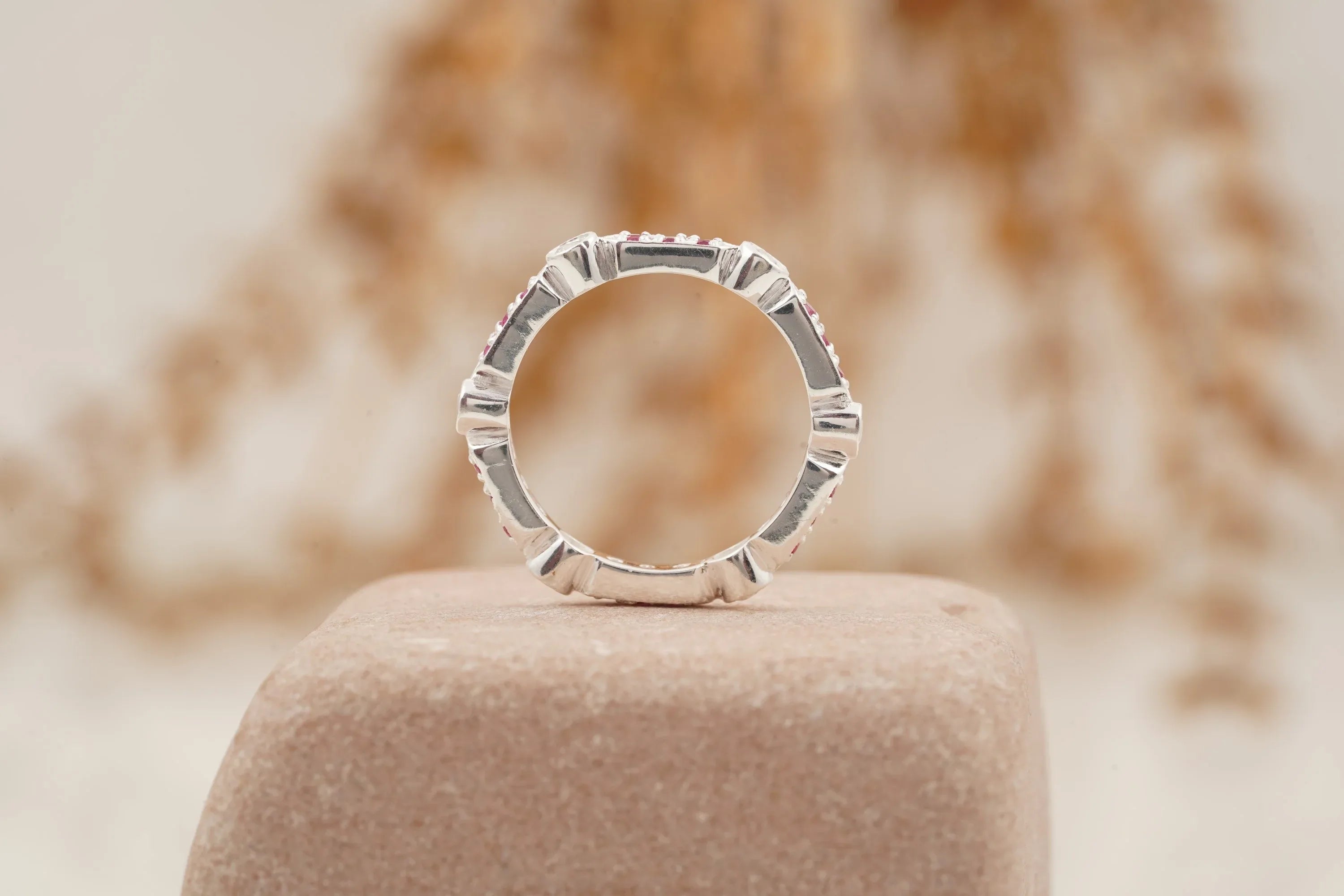 Ruby And Diamond Wedding Band 925 Sterling Silver - MinimalistJewels