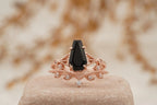 Coffin Shape Black Onyx Engagement Ring Set Curved Stacking Band - MinimalistJewels