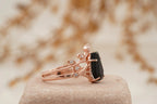 Coffin Shape Black Onyx Engagement Ring Set Curved Stacking Band - MinimalistJewels