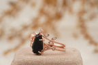 Coffin Shape Black Onyx Engagement Ring Set Curved Stacking Band - MinimalistJewels