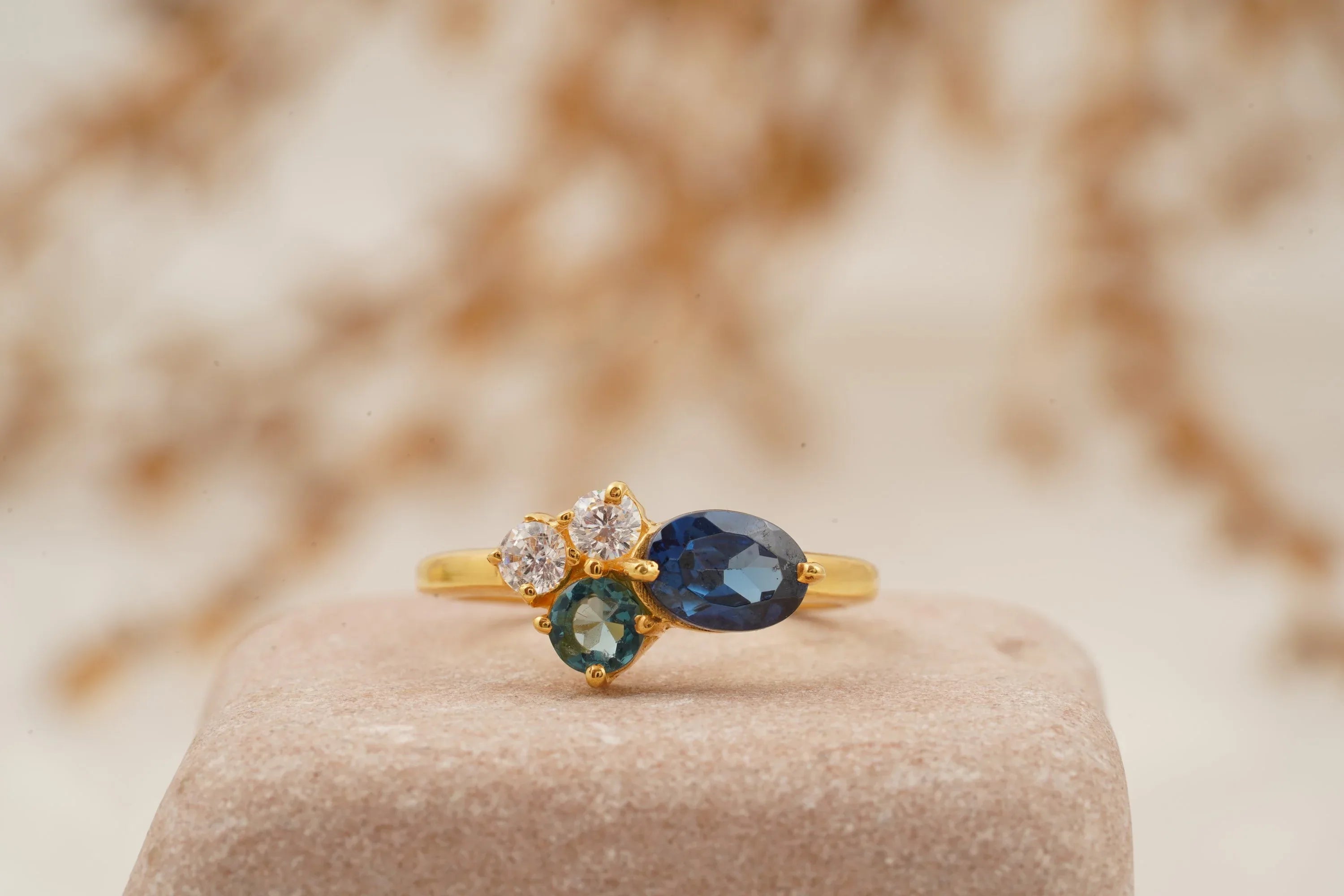 Cluster Sapphire Multi-Stone Stacking 14K Yellow Gold Ring - MinimalistJewels