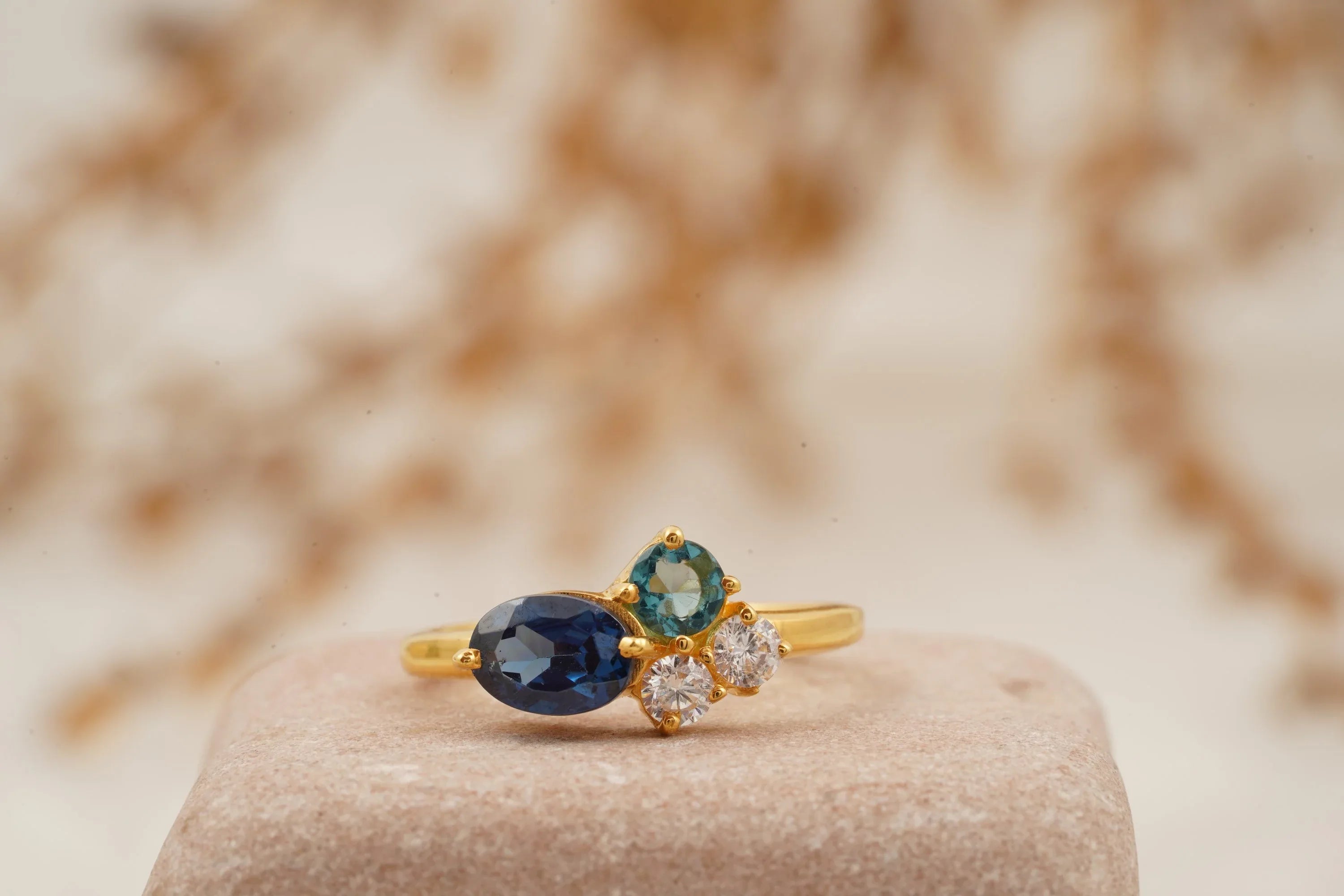 Cluster Sapphire Multi-Stone Stacking 14K Yellow Gold Ring - MinimalistJewels