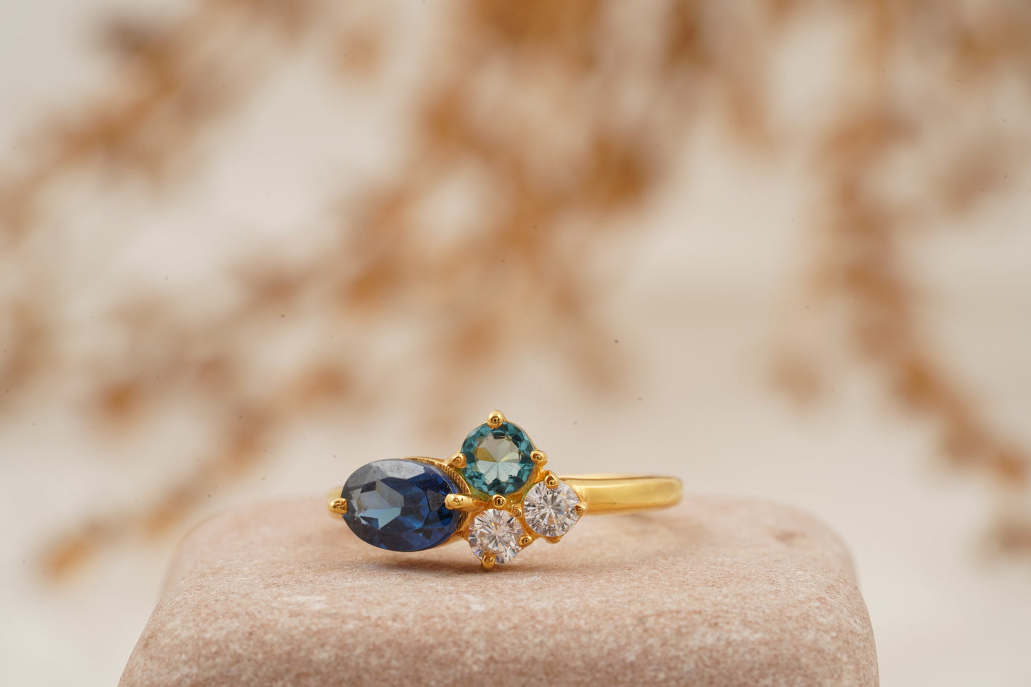 Cluster Sapphire Multi-Stone Stacking 14K Yellow Gold Ring