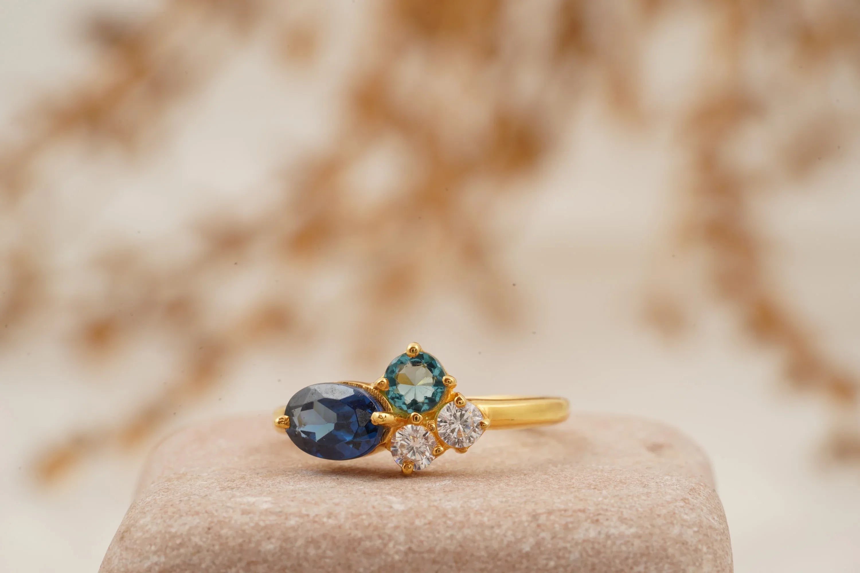 Cluster Sapphire Multi-Stone Stacking 14K Yellow Gold Ring - MinimalistJewels